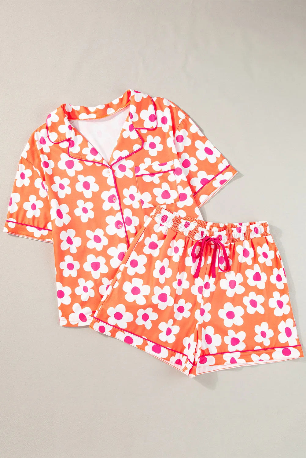 Orange Flower Print Short Sleeve Shirt Pajamas Set Loungewear & Sleepwear/Sleepwear - Tophatter Daily Deals