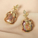 Baroque Three-piece Purple Special-shaped Pearl Necklace Ear Studs 0 - Tophatter Daily Deals