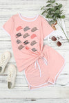 Graphic Tee and Drawstring Shorts Loungewear Set Pink Loungewear Sets - Tophatter Daily Deals