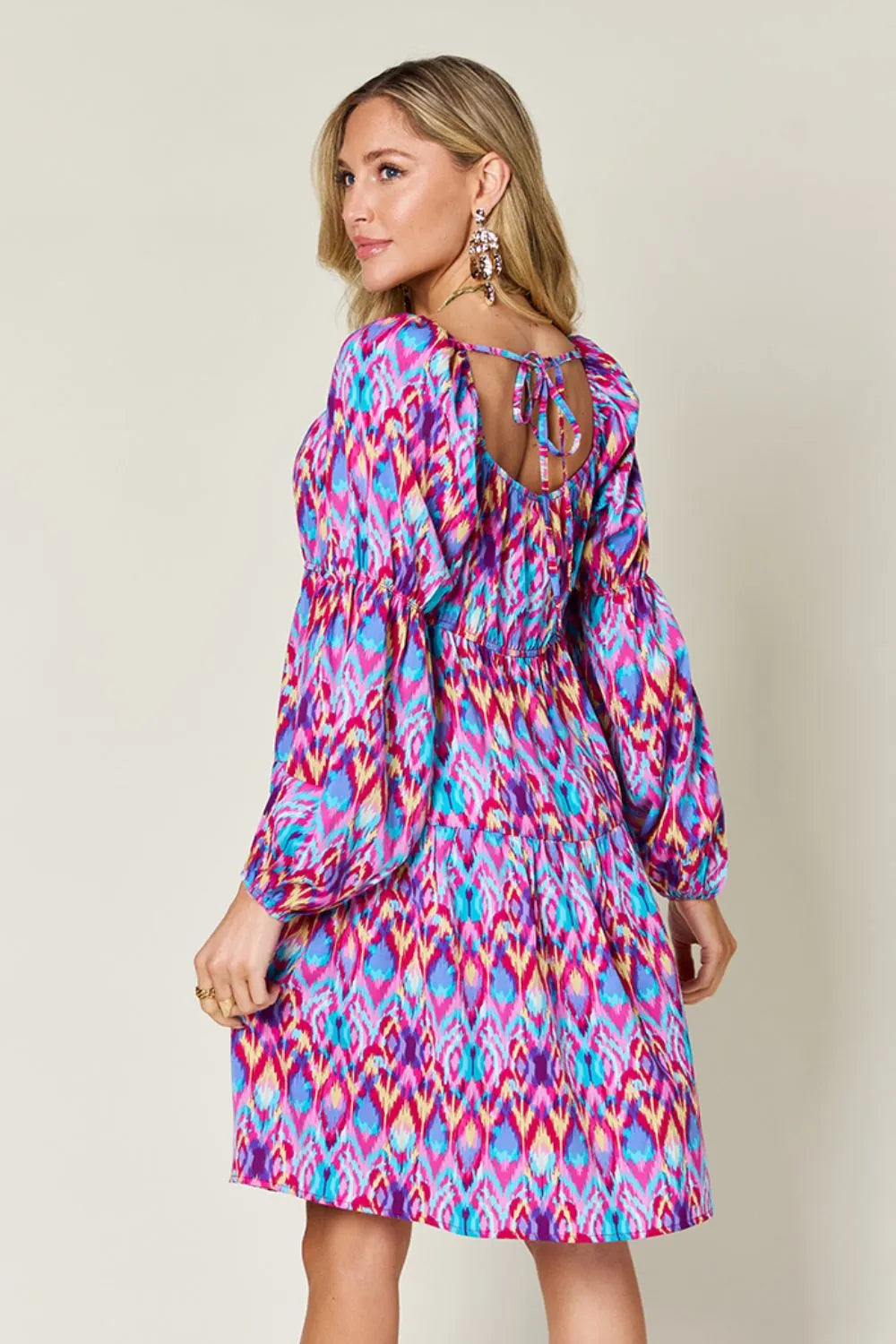 Double Take Full Size Printed Long Sleeve Dress Casual Dresses - Tophatter Daily Deals