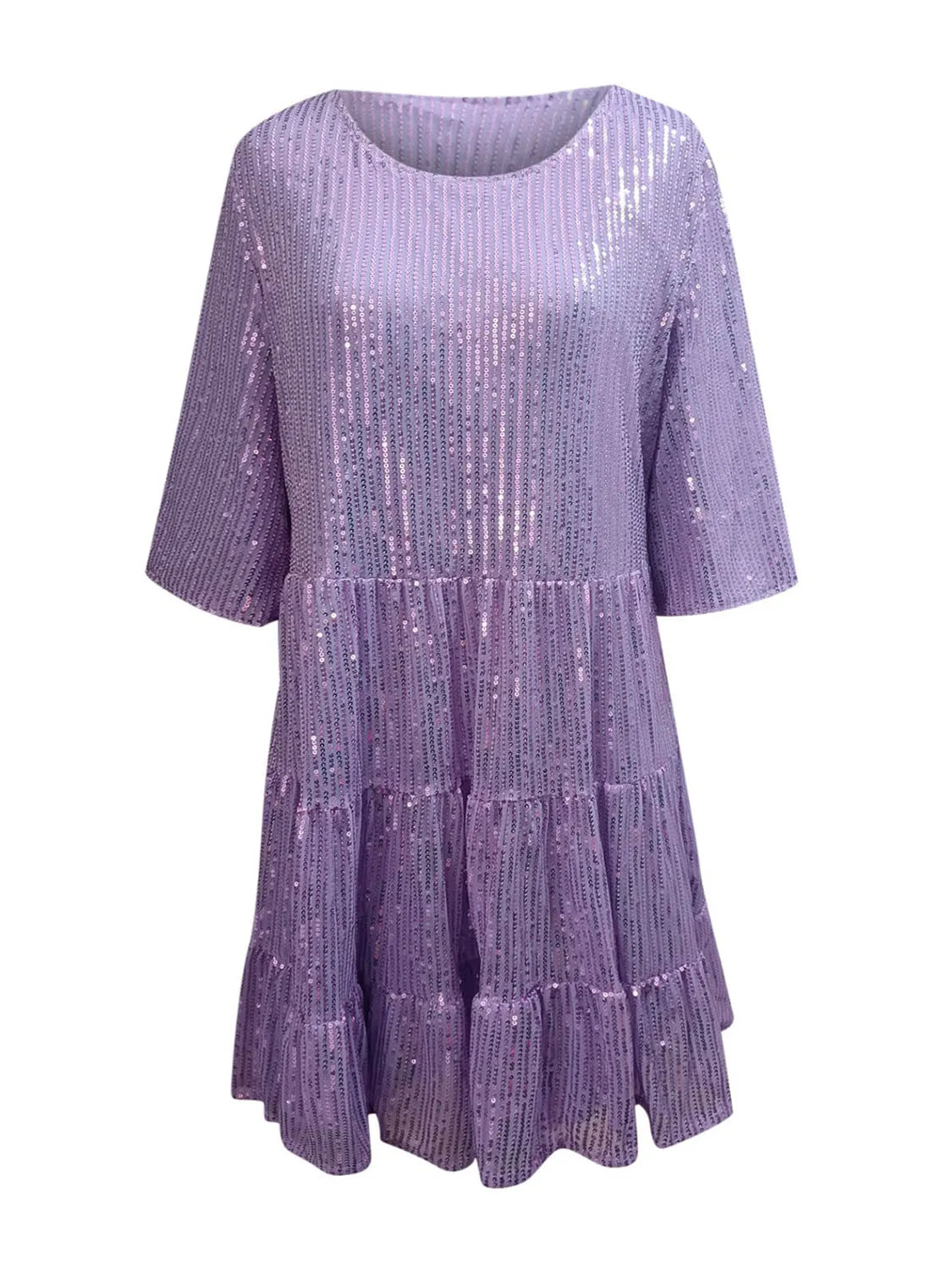 Full Size Sequin Round Neck Half Sleeve Mini Dress Casual Dresses - Tophatter Daily Deals