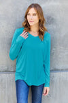 Basic Bae Full Size V-Neck Long Sleeve Top Azure Blouses - Tophatter Daily Deals