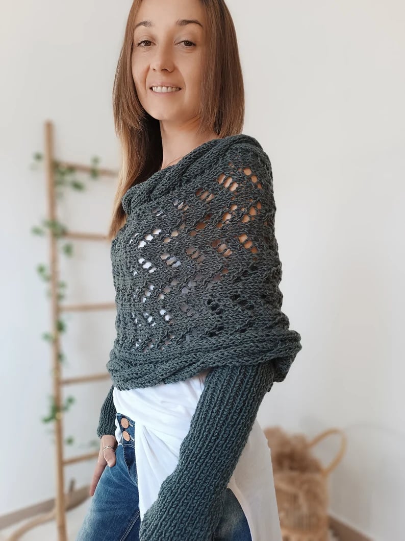 Soft Women’s Scarf - Openwork Rectangular, Knit, For Winter - Tophatter Daily Deals