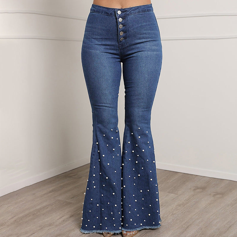 Beaded flared pants blue 0 - Tophatter Daily Deals