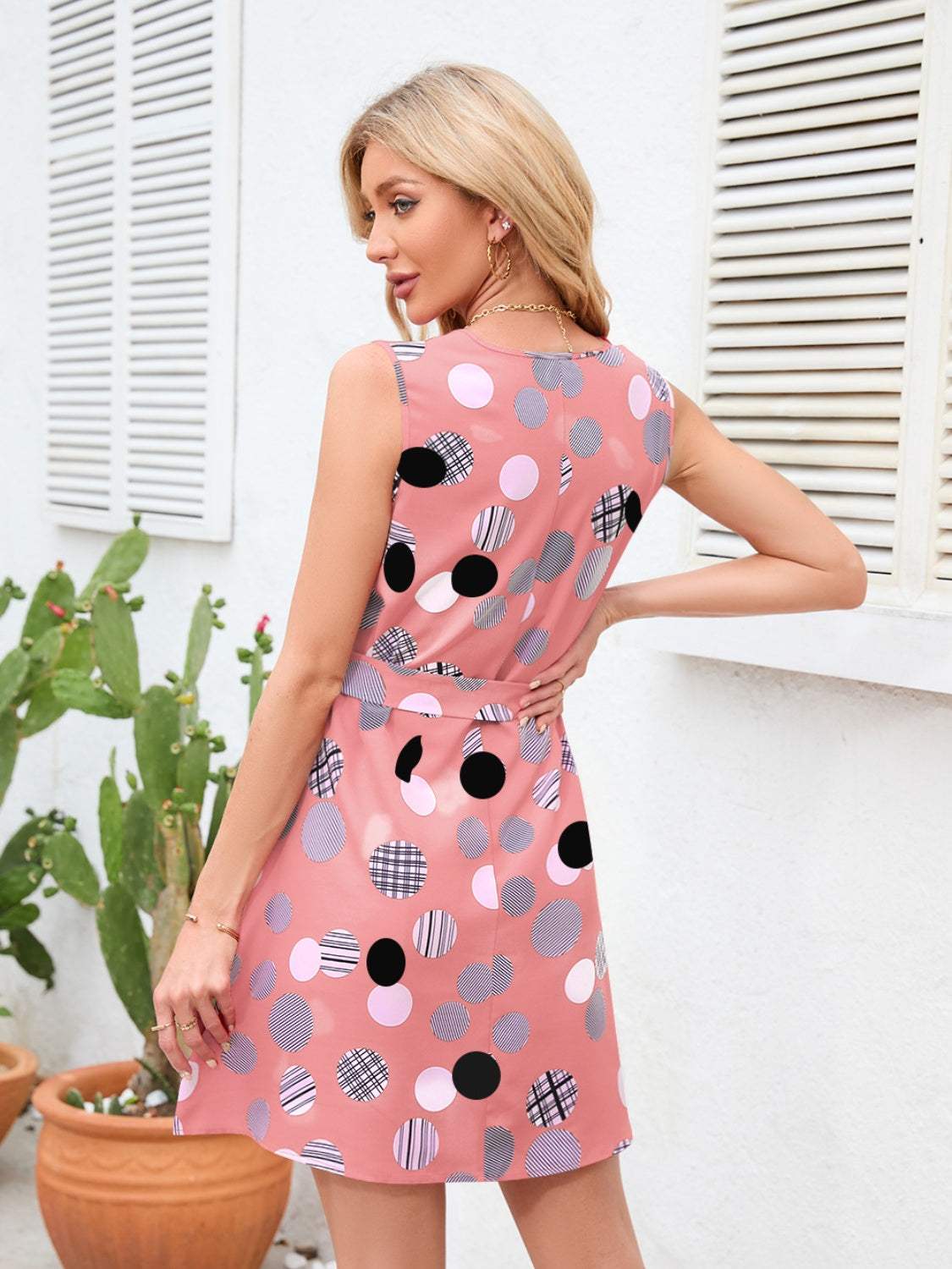 Tied Polka Dot V-Neck Dress Casual Dresses - Tophatter Daily Deals