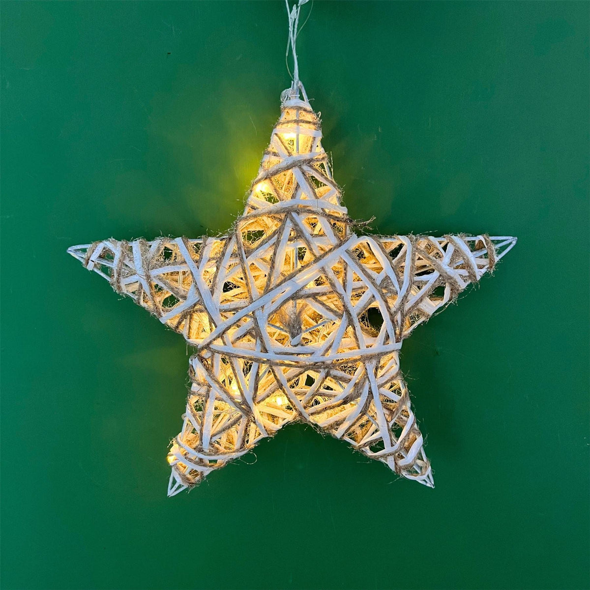 Illuminated Jute Star with Glitter | Warm White LED Christmas Window Light 30cm Ornament - Tophatter Daily Deals