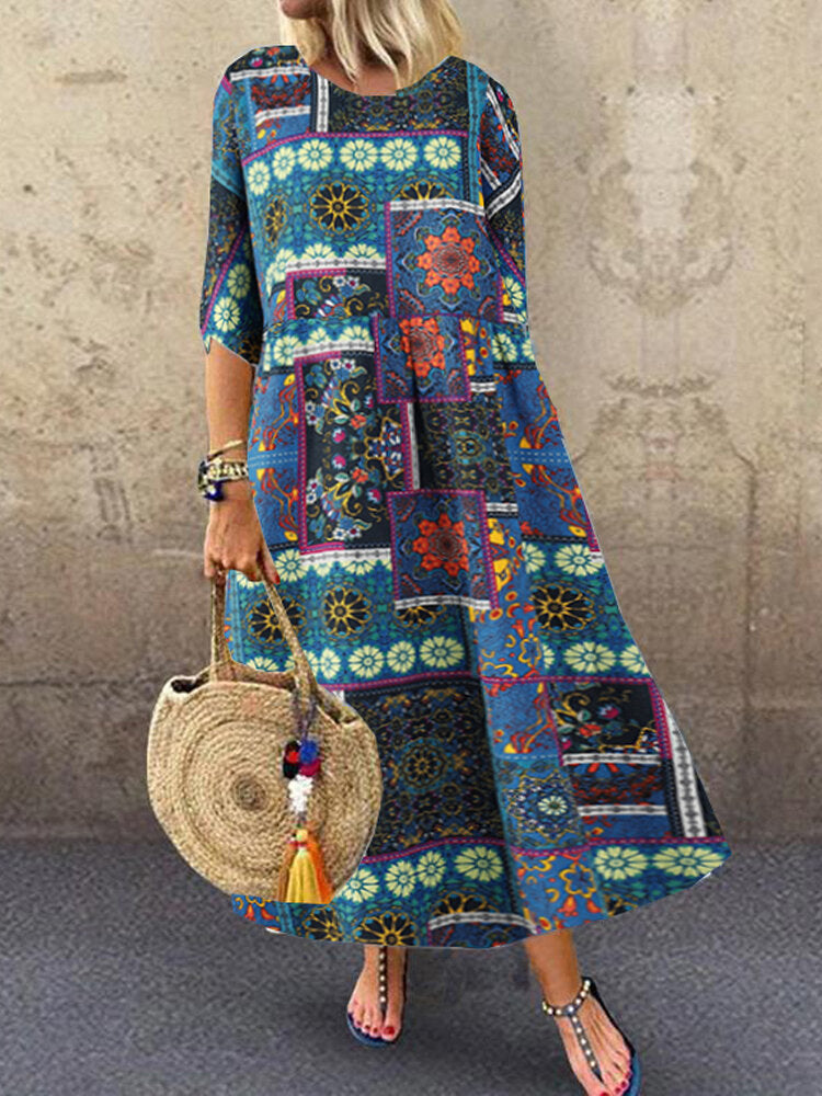 Colorful Maxi Dress O-neck Floral Dress For Women Maxi Dresses - Tophatter Daily Deals