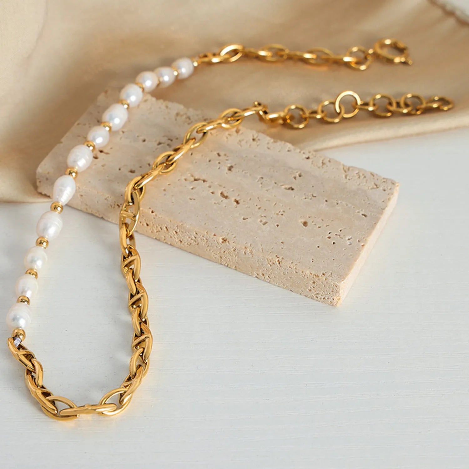 Half Pearl Detail 18K Gold-Plated Necklace Necklaces - Tophatter Daily Deals