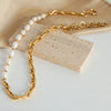 Half Pearl Detail 18K Gold-Plated Necklace Necklaces - Tophatter Daily Deals
