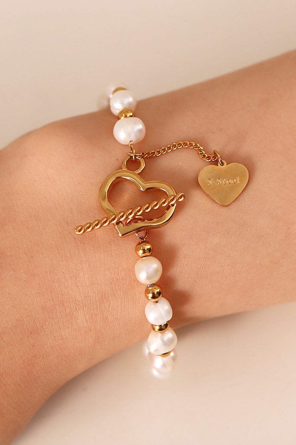 Freshwater Pearl Heart Charm Bracelet Bracelets - Tophatter Daily Deals