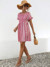 Striped Polka Dot Frill Short Sleeve Mini Dress Casual Dresses - Tophatter Daily Deals