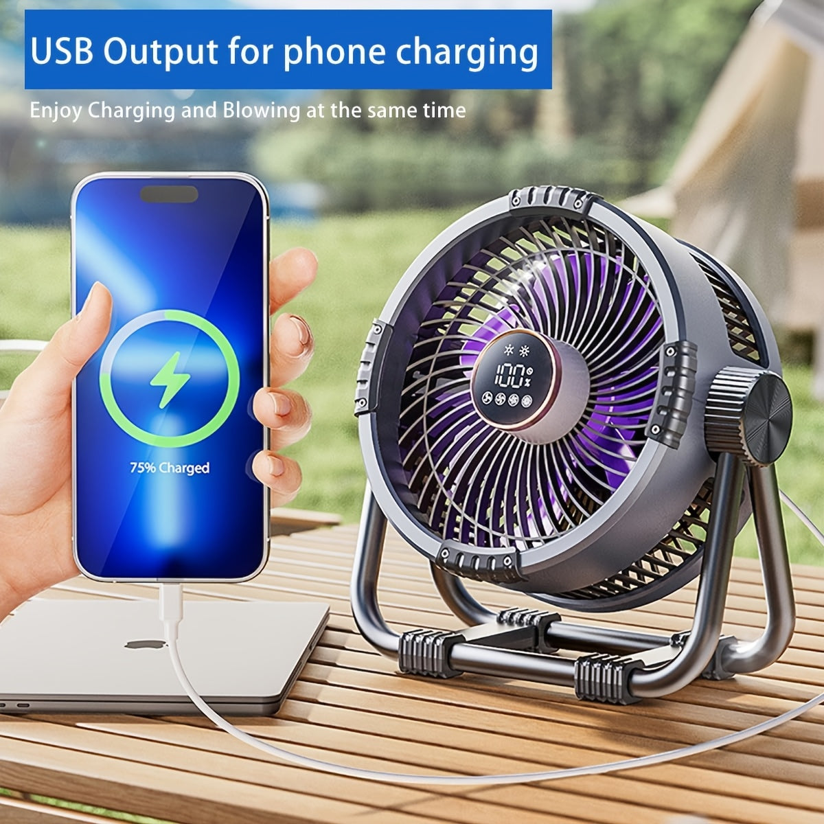 Outdoor Camping Fan USB Rechargeable Desk Accessories - Tophatter Daily Deals