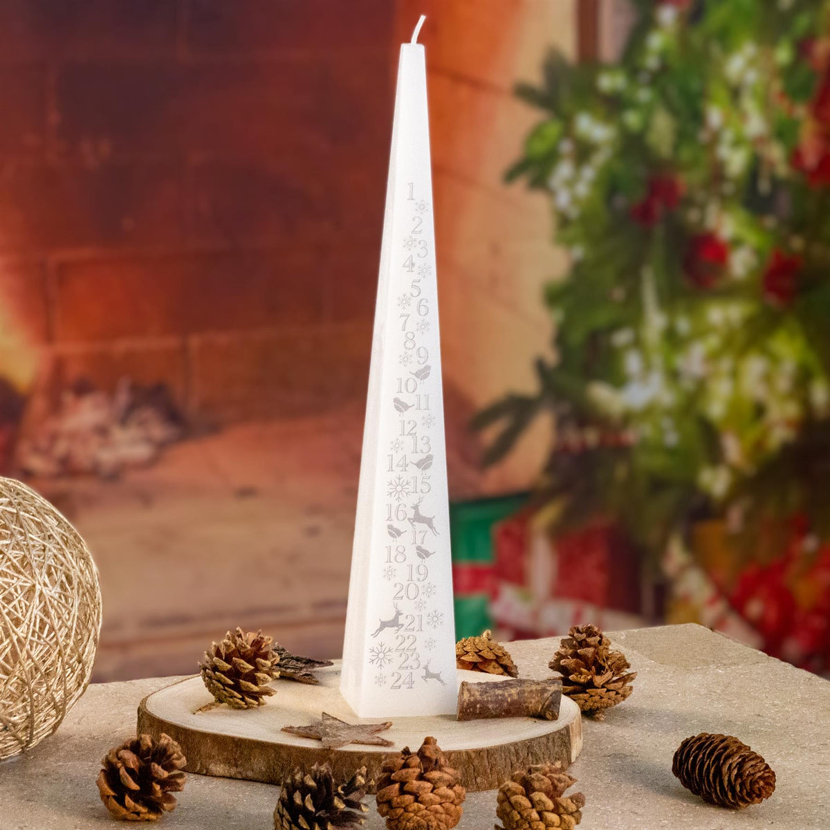 Large Traditional Countdown To Christmas Pyramid Advent Candle | Christmas White & Silver Advent Candle With Numbers | Advent Christmas Candle Festive Candle Advent Candle - Tophatter Daily Deals