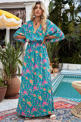 Floral Three-Quarter Sleeve V-Neck Dress Casual Dresses - Tophatter Daily Deals