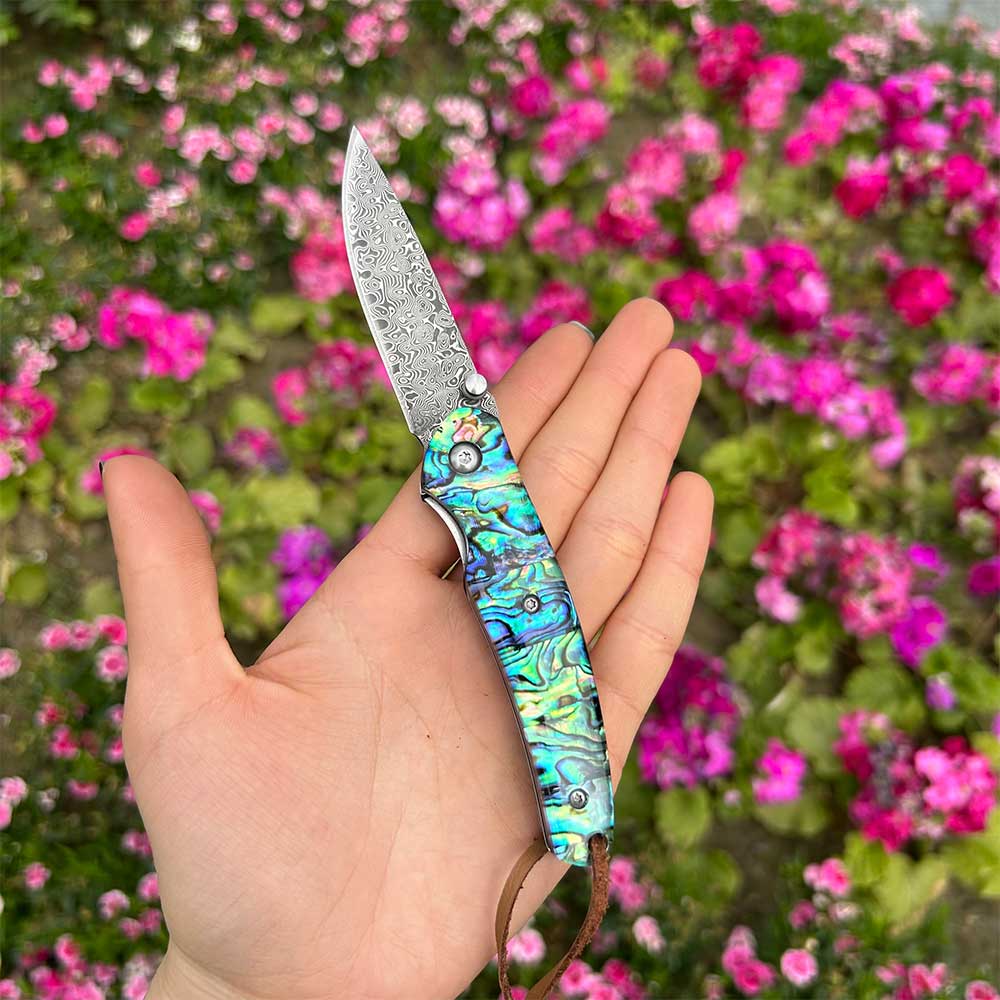 Damascus Knife Handmade Colored Folding Knife - Tophatter Daily Deals