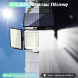 Solar Motion Sensor Security Light with Remote, 348 LED 3 Head Solar Outdoor Lights - Tophatter Daily Deals