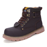 British Style Winter High-top Tooling Plus Velvet Korean Trendy Cowhide Rhubarb Boots Dark brown 0 - Tophatter Daily Deals