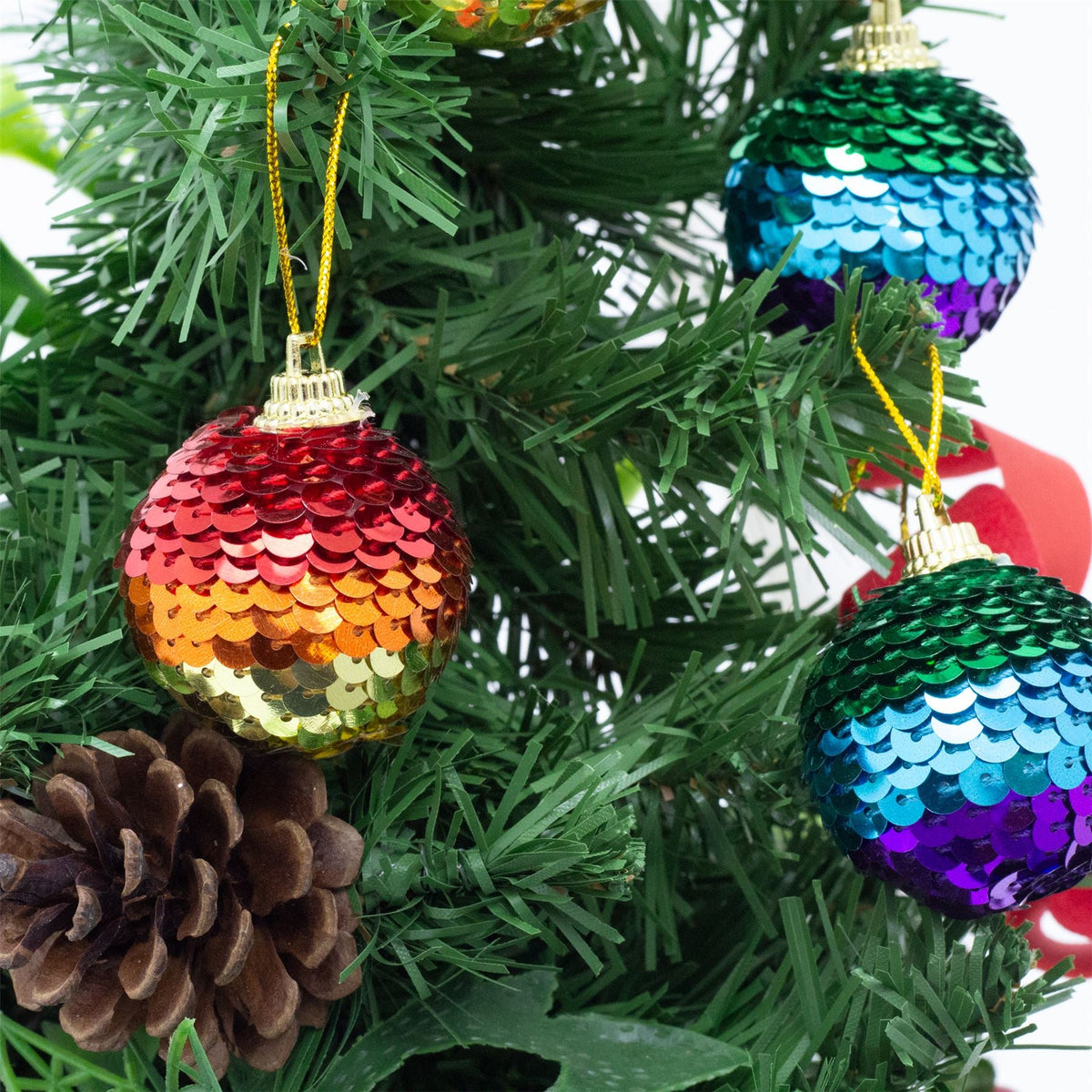 Set of 8 Sequin Rainbow Christmas Baubles | Multicoloured Tree Decorations - 4cm Baubles - Tophatter Daily Deals