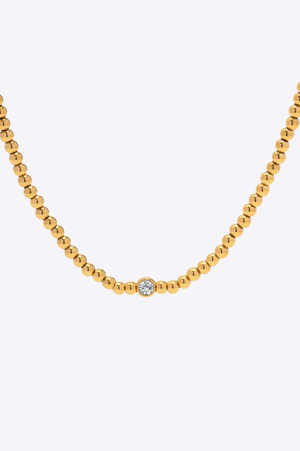 Inlaid Zircon Beaded Stainless Steel Necklace Gold One Size Necklaces - Tophatter Daily Deals