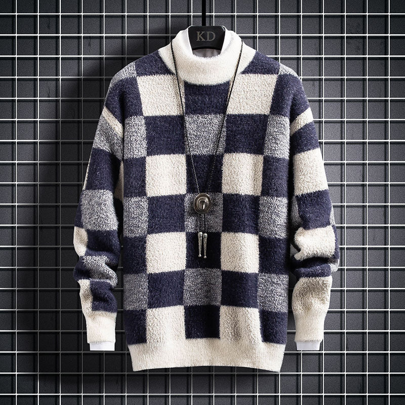 Warm Mens Crew Sweater - Checked Knit, Nylon, For Winter Blue 3D Changing Face Moving Picture Frame - Tophatter Daily Deals
