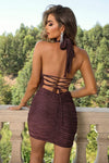 Halter Neck Lace-Up Ruched Dress Cocktail Dresses - Tophatter Daily Deals