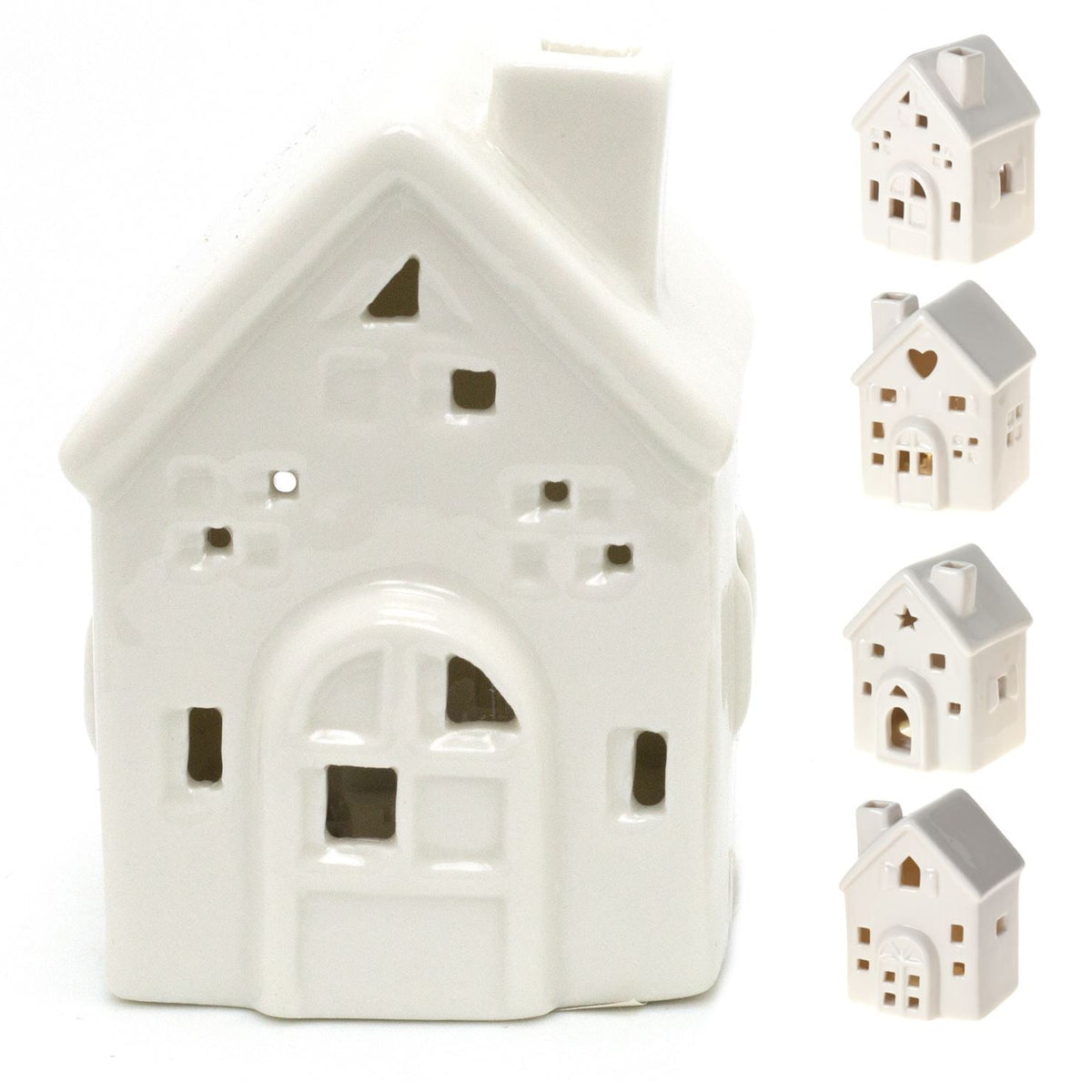 Mini LED White Ceramic House Lamp | Christmas Village Light Up House | Festive Night Light Christmas Decoration - Design Varies One Supplied LED House - Tophatter Daily Deals