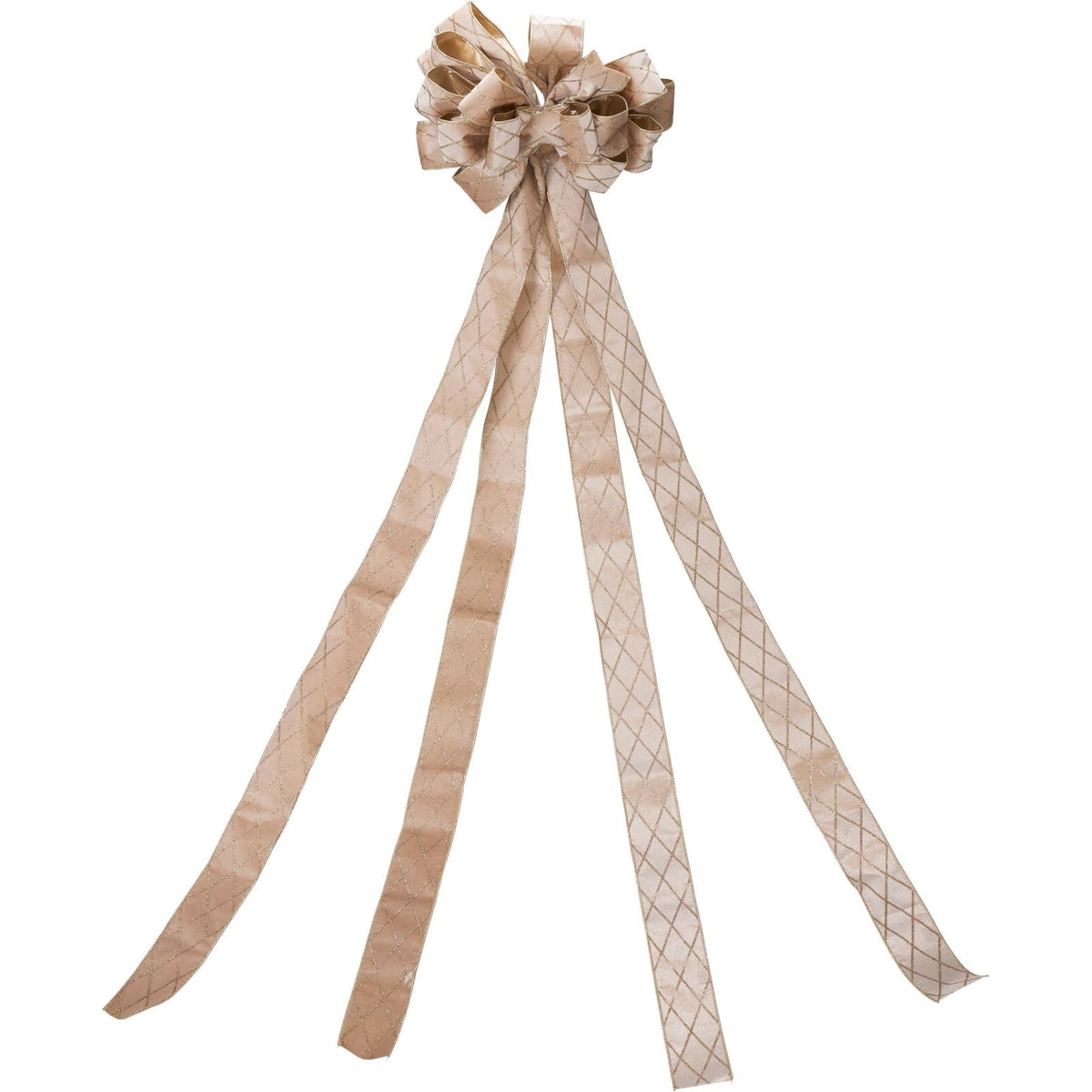 Champagne Gold Tree Top Bow with Long Streamer | Fabric Christmas Tree Topper Tree Decoration - Tophatter Daily Deals