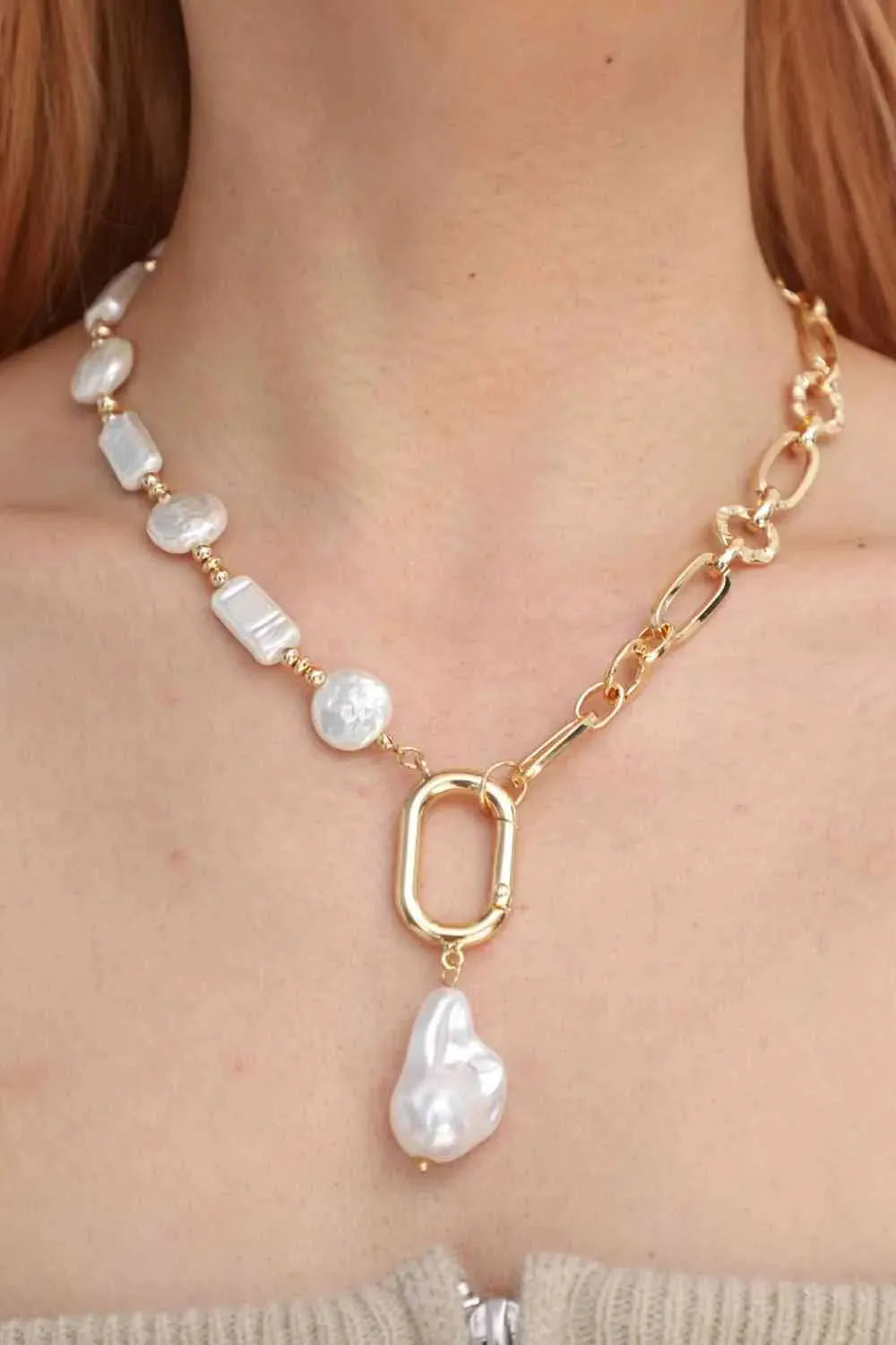 Freshwater Pearl Pendant Chunky Chain Necklace Necklaces - Tophatter Daily Deals