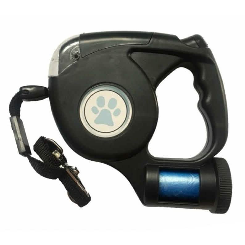 4.5M LED Flashlight Extendable Retractable Pet Dog Leash Lead with Garbage Bag Black Pet Leashes & Harnesses - Tophatter Daily Deals