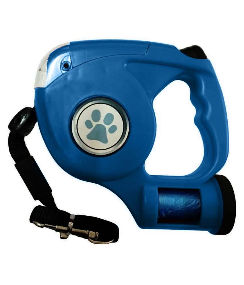 4.5M LED Flashlight Extendable Retractable Pet Dog Leash Lead with Garbage Bag Blue Pet Leashes & Harnesses - Tophatter Daily Deals
