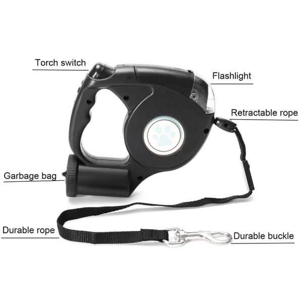 4.5M LED Flashlight Extendable Retractable Pet Dog Leash Lead with Garbage Bag Pet Leashes & Harnesses - Tophatter Daily Deals