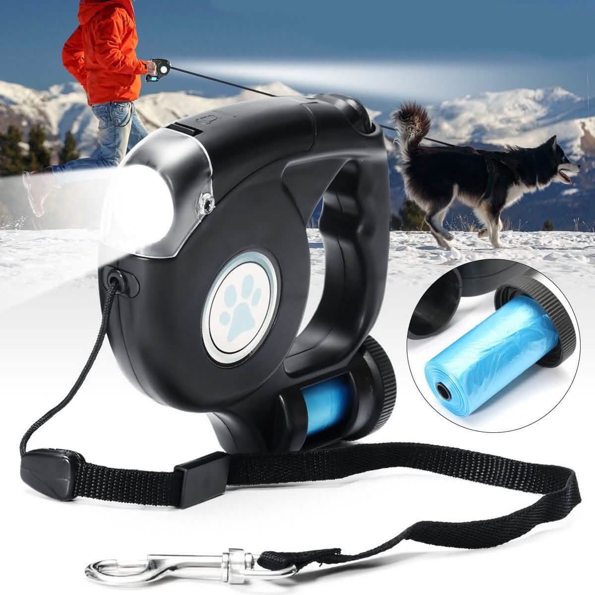 4.5M LED Flashlight Extendable Retractable Pet Dog Leash Lead with Garbage Bag Pet Leashes & Harnesses - Tophatter Daily Deals