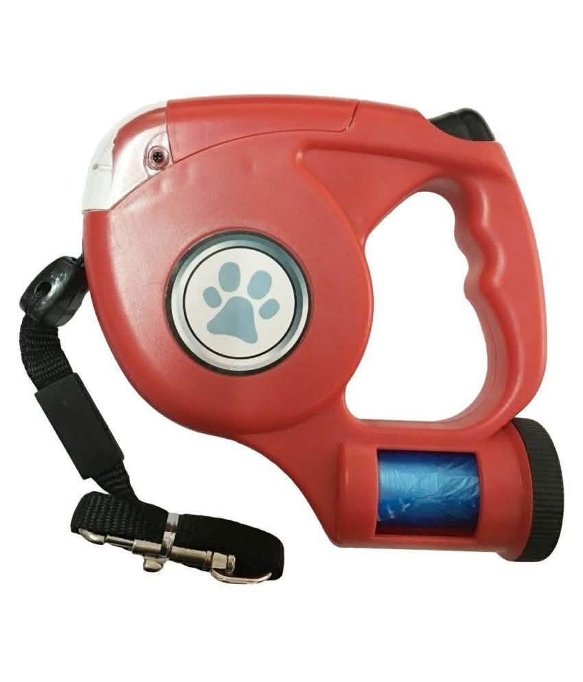 4.5M LED Flashlight Extendable Retractable Pet Dog Leash Lead with Garbage Bag Red Pet Leashes & Harnesses - Tophatter Daily Deals