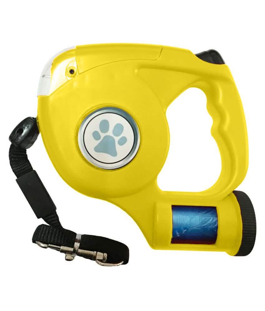 4.5M LED Flashlight Extendable Retractable Pet Dog Leash Lead with Garbage Bag Yellow Pet Leashes & Harnesses - Tophatter Daily Deals