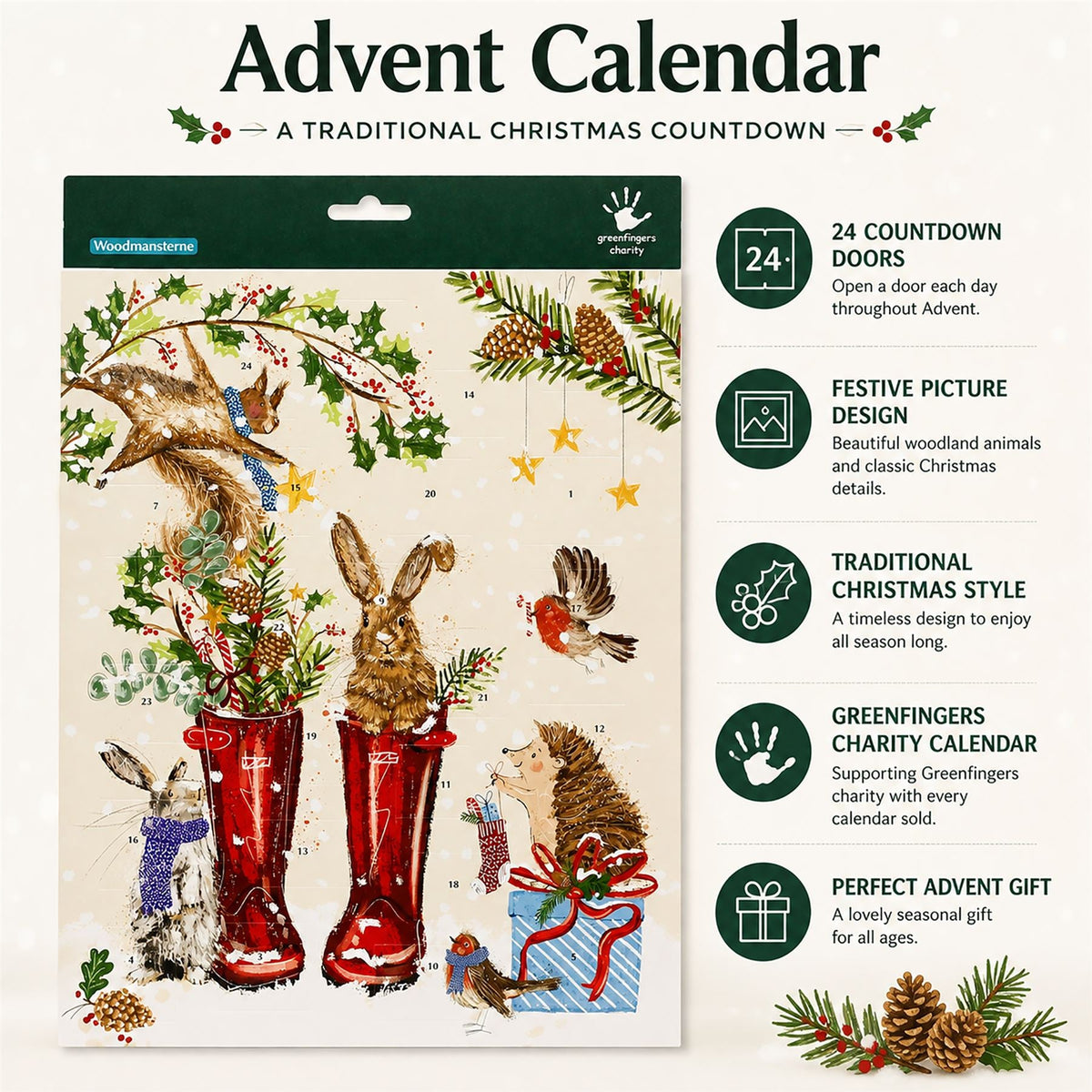 Christmas Wellies Traditional Picture Advent Calendar, 24 Door Calendar, 32.5cm Advent Calendar - Tophatter Daily Deals