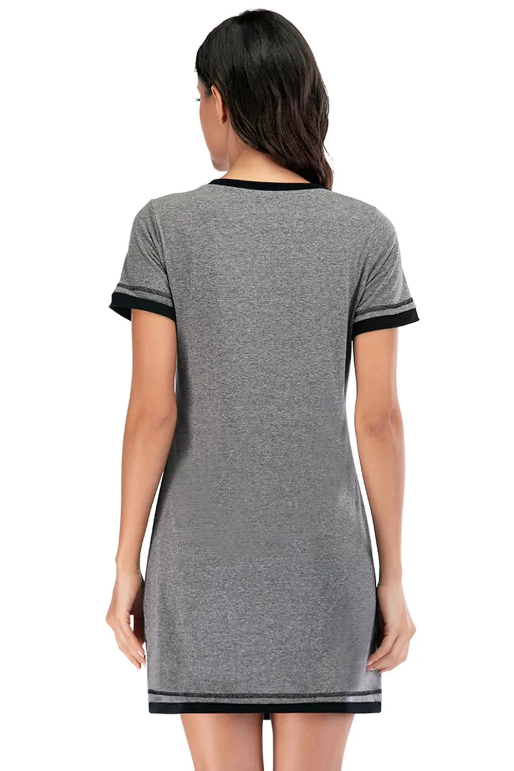 Contrast Trim Short Sleeve Lounge Dress Sleep Dresses - Tophatter Daily Deals