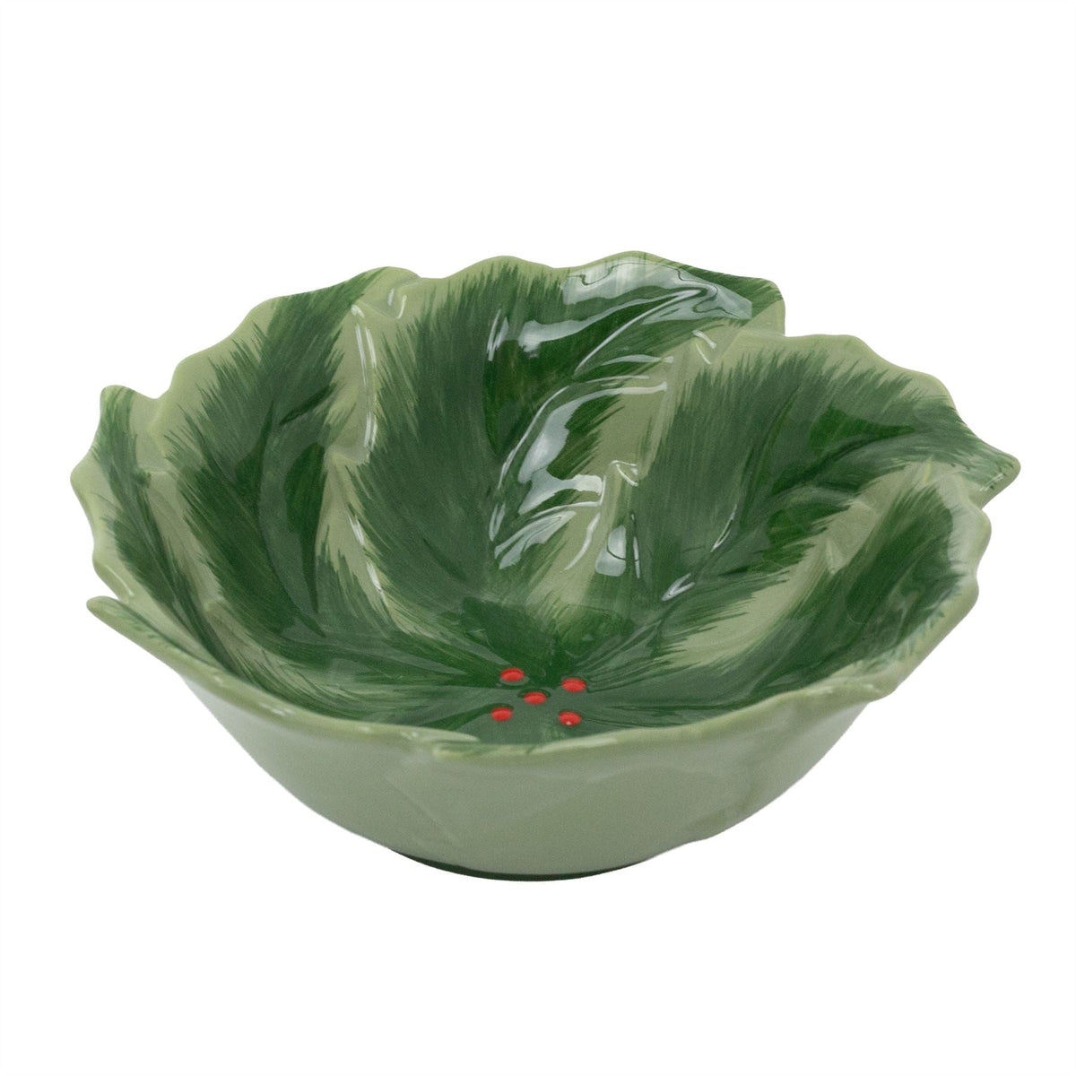 Reactive Glaze Holly Foliage Christmas Bowl | Festive Ceramic Bowl - 220ml Bowl - Tophatter Daily Deals
