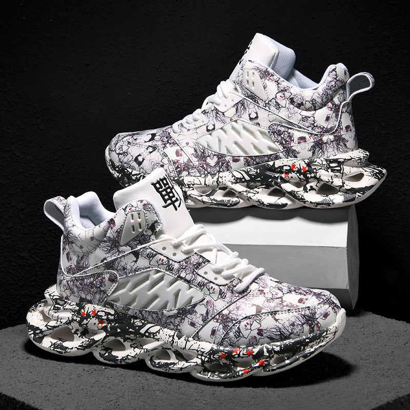 Basketball shoes men trend camouflage graffiti hand drawn White 0 - Tophatter Daily Deals
