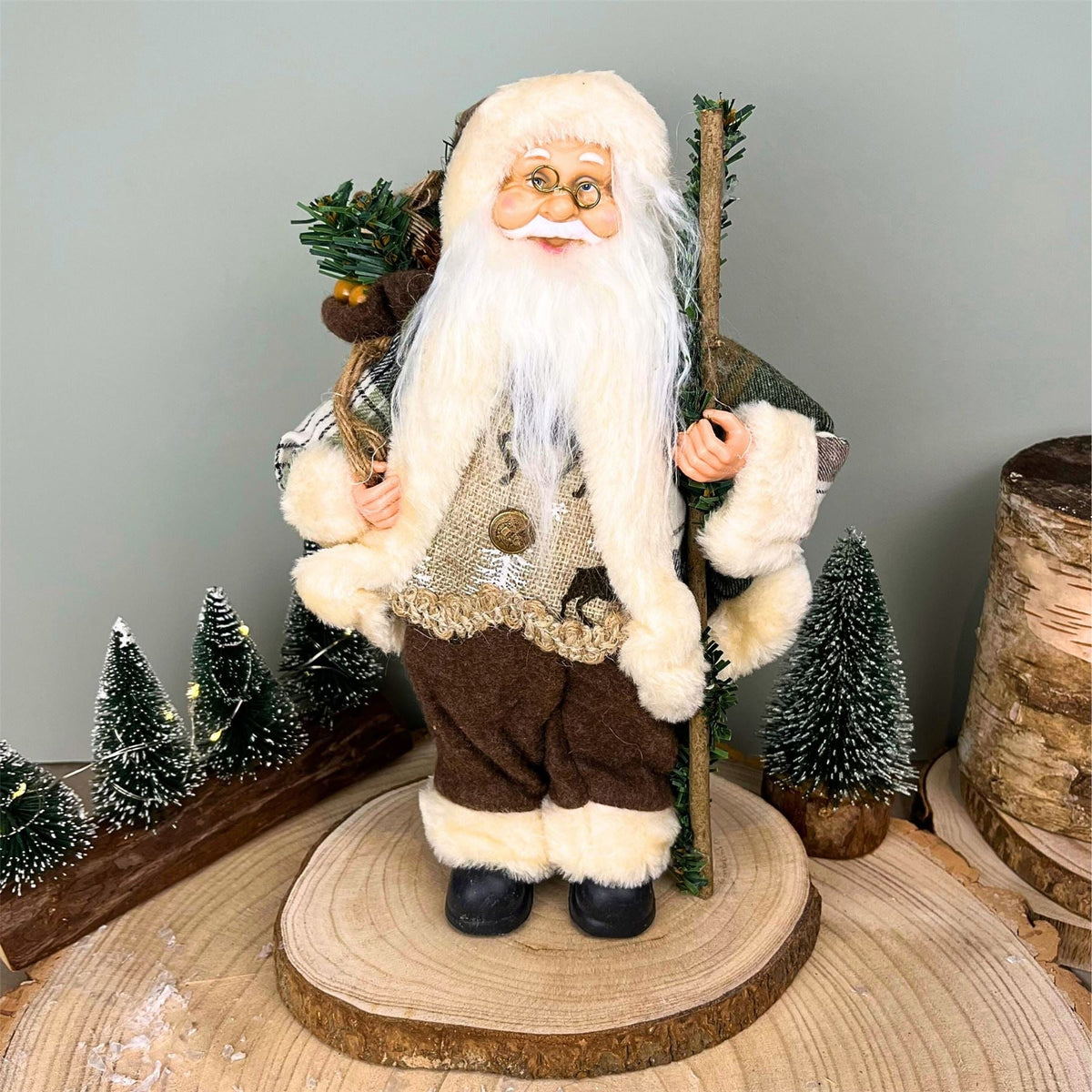 Green Plaid Santa Claus Figurine | Standing Father Christmas Ornament - 30cm Ornament - Tophatter Daily Deals