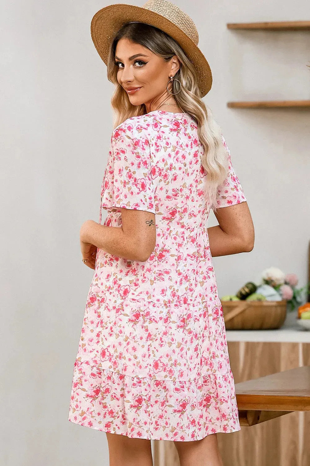 Tie Neck Tiered Mini Dress Casual Dresses - Tophatter Daily Deals