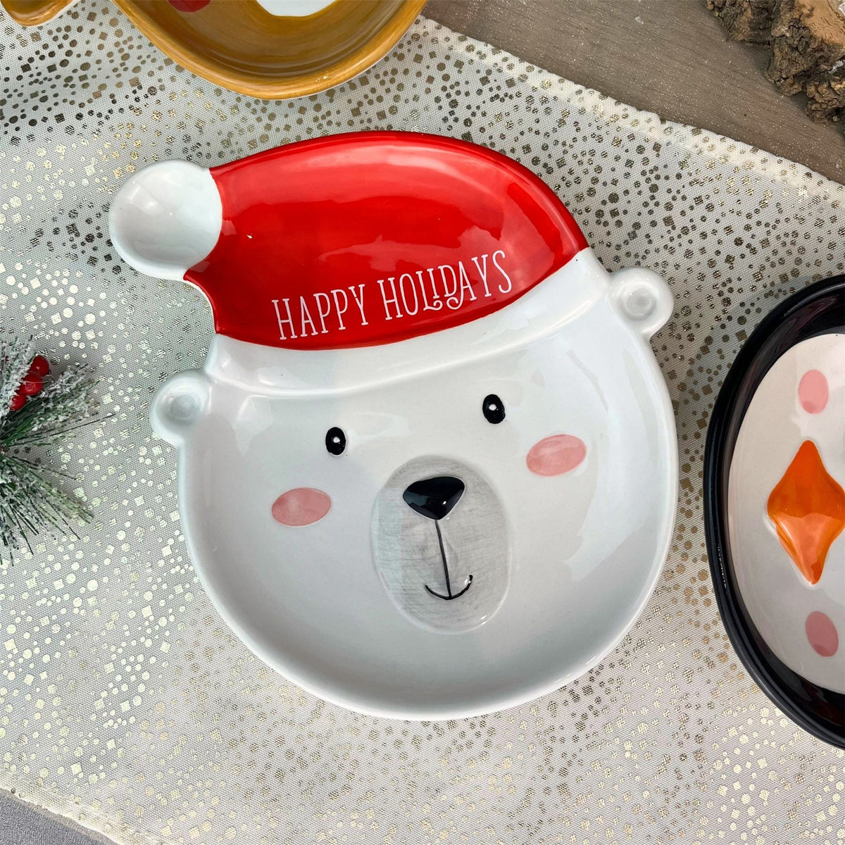Polar Bear Christmas Plate Novelty Character Snack Plate Xmas Serving Dish 19cm Plate - Tophatter Daily Deals