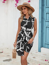 Tied Printed Button Up Tank Dress Casual Dresses - Tophatter Daily Deals