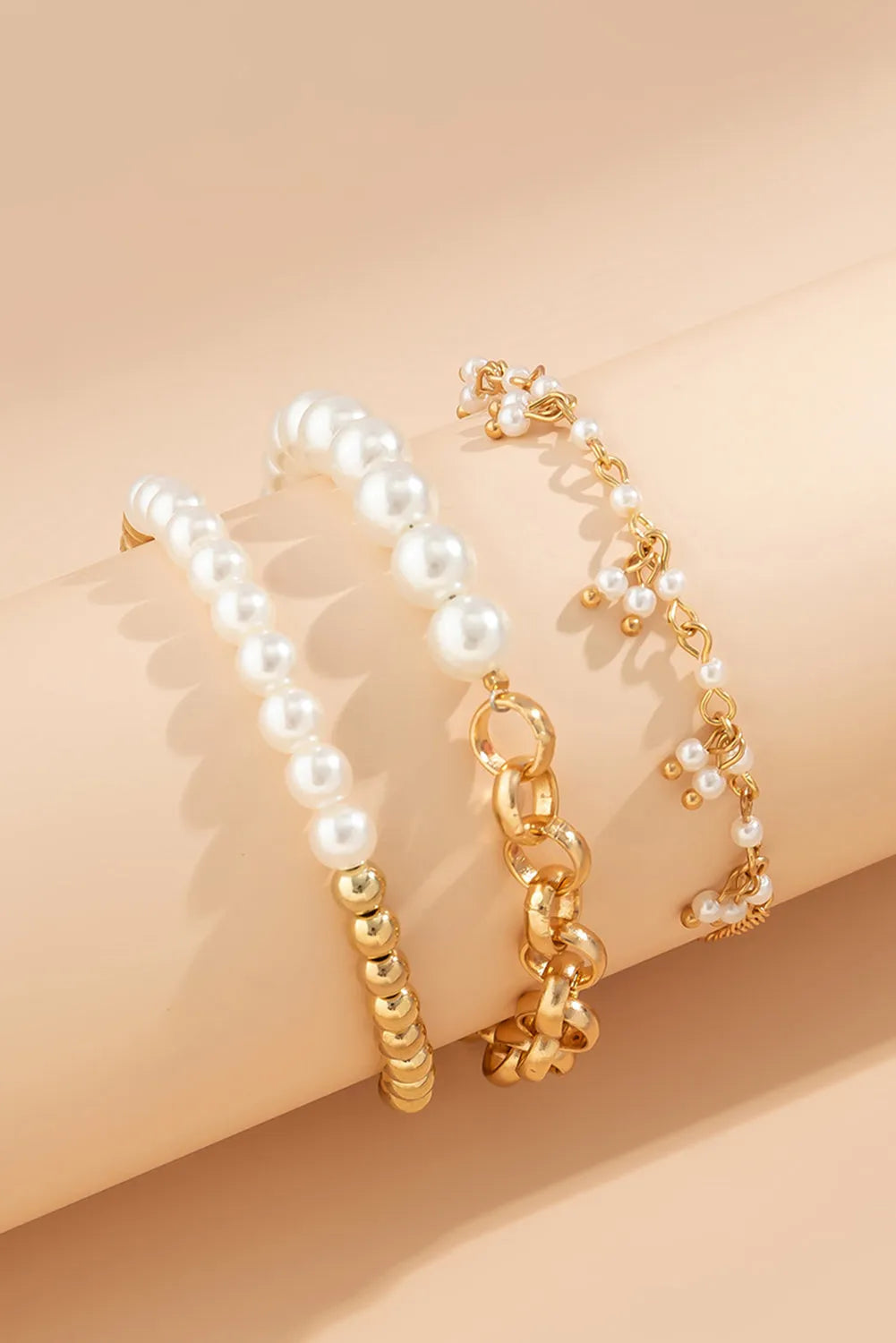 Gold 3pcs Pearl Pleated Alloy Beaded Bracelet Set Bracelets - Tophatter Daily Deals
