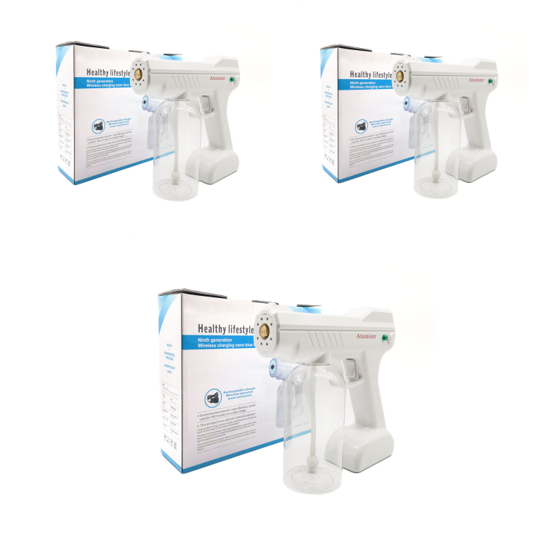 Blue Light Atomizing Spray Gun Handheld Wireless Atomizing Fogger Disinfection Sprayer Nano Sprayer Household Supplies White USB 3pc 0 - Tophatter Daily Deals