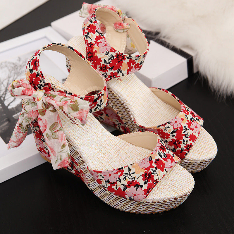Bohemian high heel sandals Red 0 - Tophatter Daily Deals