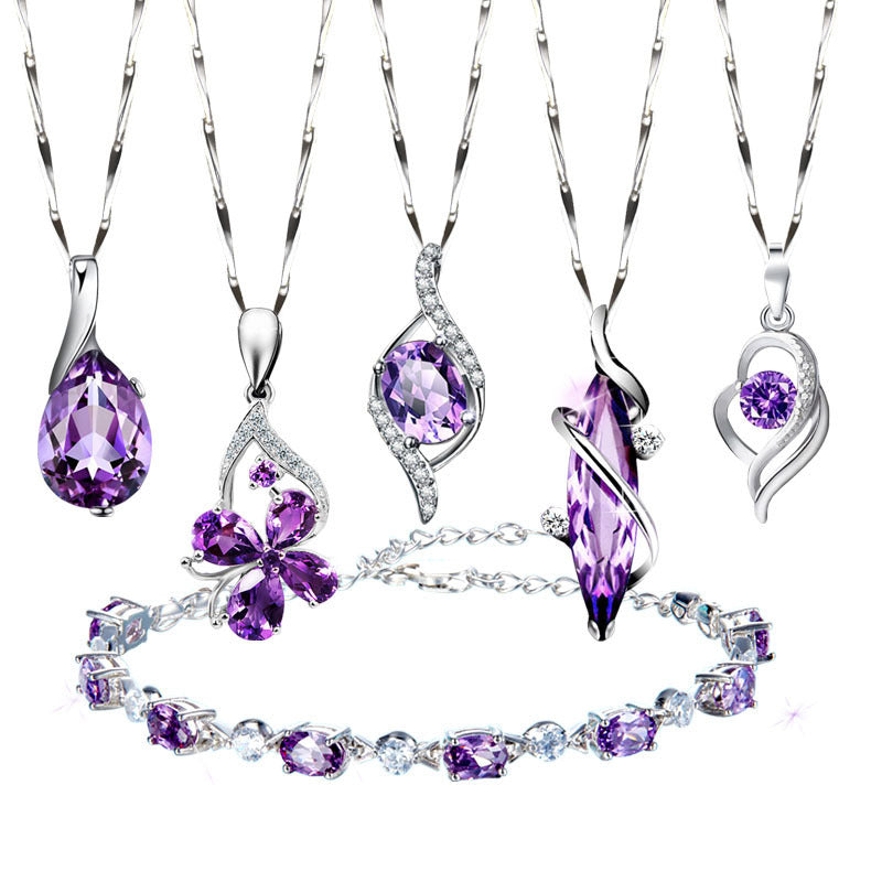 925 Sterling silver ladies purple crystal pendant necklace 0 - Tophatter Daily Deals