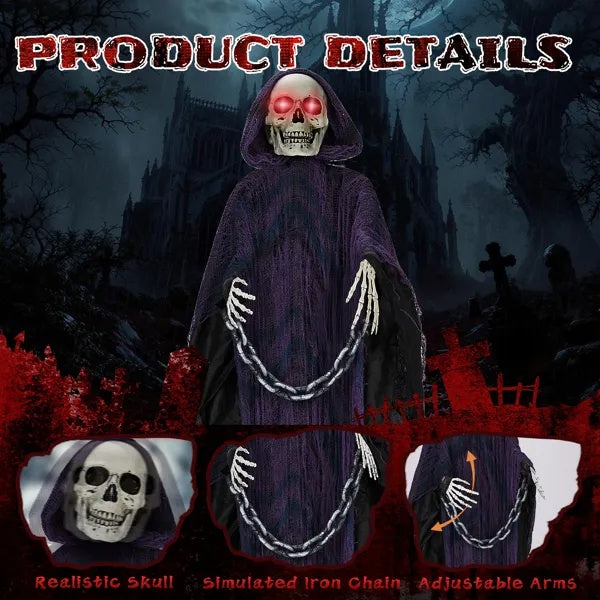 Grim Reaper Animatronic 6ft Sound Activated Halloween 3D Changing Face Moving Picture Frame - Tophatter Daily Deals