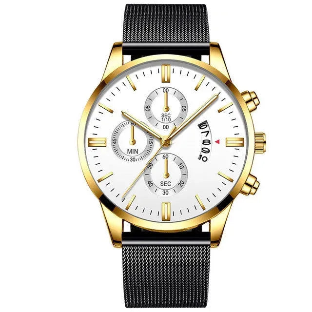 Mens Business Luxury Watches For Men Mesh Band Quartz Watch White gold Watches - Tophatter Daily Deals