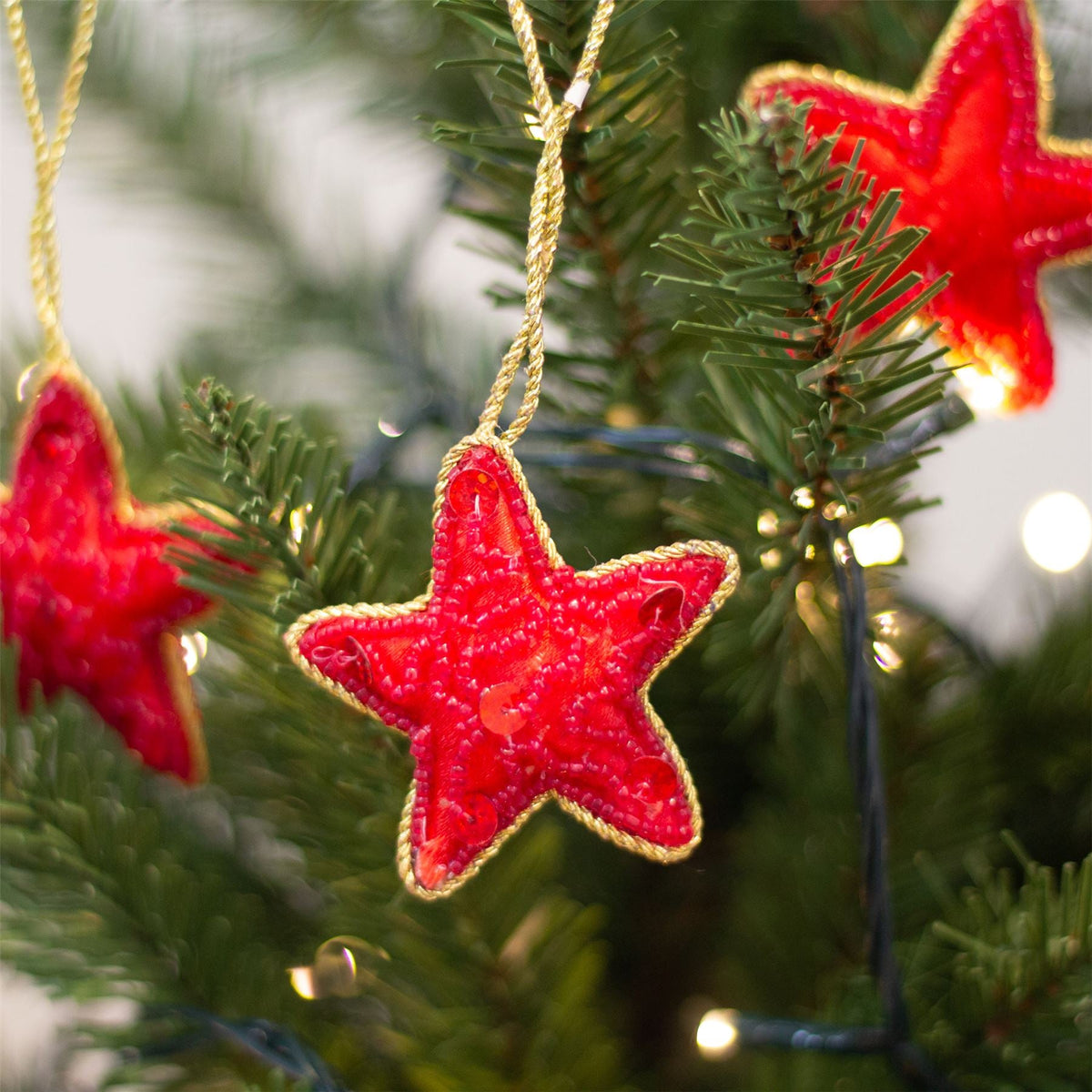 Set of 3 Christmas Tree Hanging Decorations | Red Star Christmas Tree Baubles Baubles - Tophatter Daily Deals