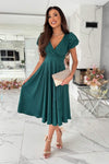 Surplice Puff Sleeve Midi Dress Casual Dresses - Tophatter Daily Deals